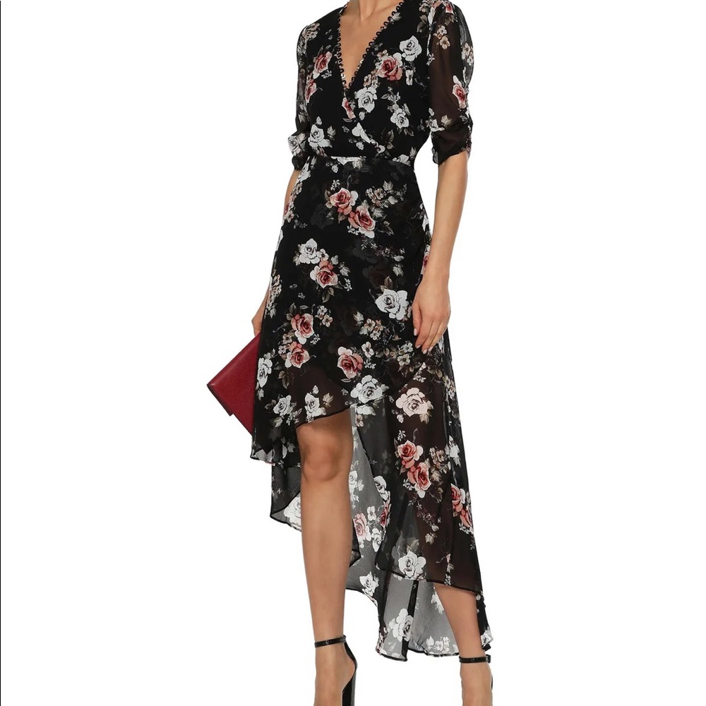 Nicholas black  silk georgette floral wrap dress